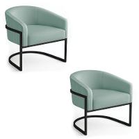 Poltrona Sala Industrial Preto Kit 2 Arielle Veludo Cotelê Menta D03 - D'rossi - 2