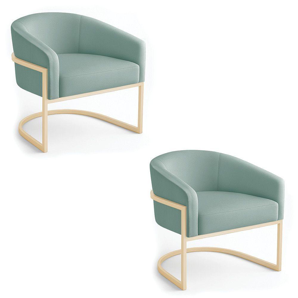 Poltrona Sala Industrial Champanhe Kit 2 Arielle Veludo Cotelê D03 - D'rossi Menta - 2