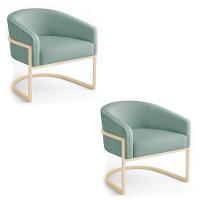 Poltrona Sala Industrial Champanhe Kit 2 Arielle Veludo Cotelê D03 - D'rossi Menta - 2