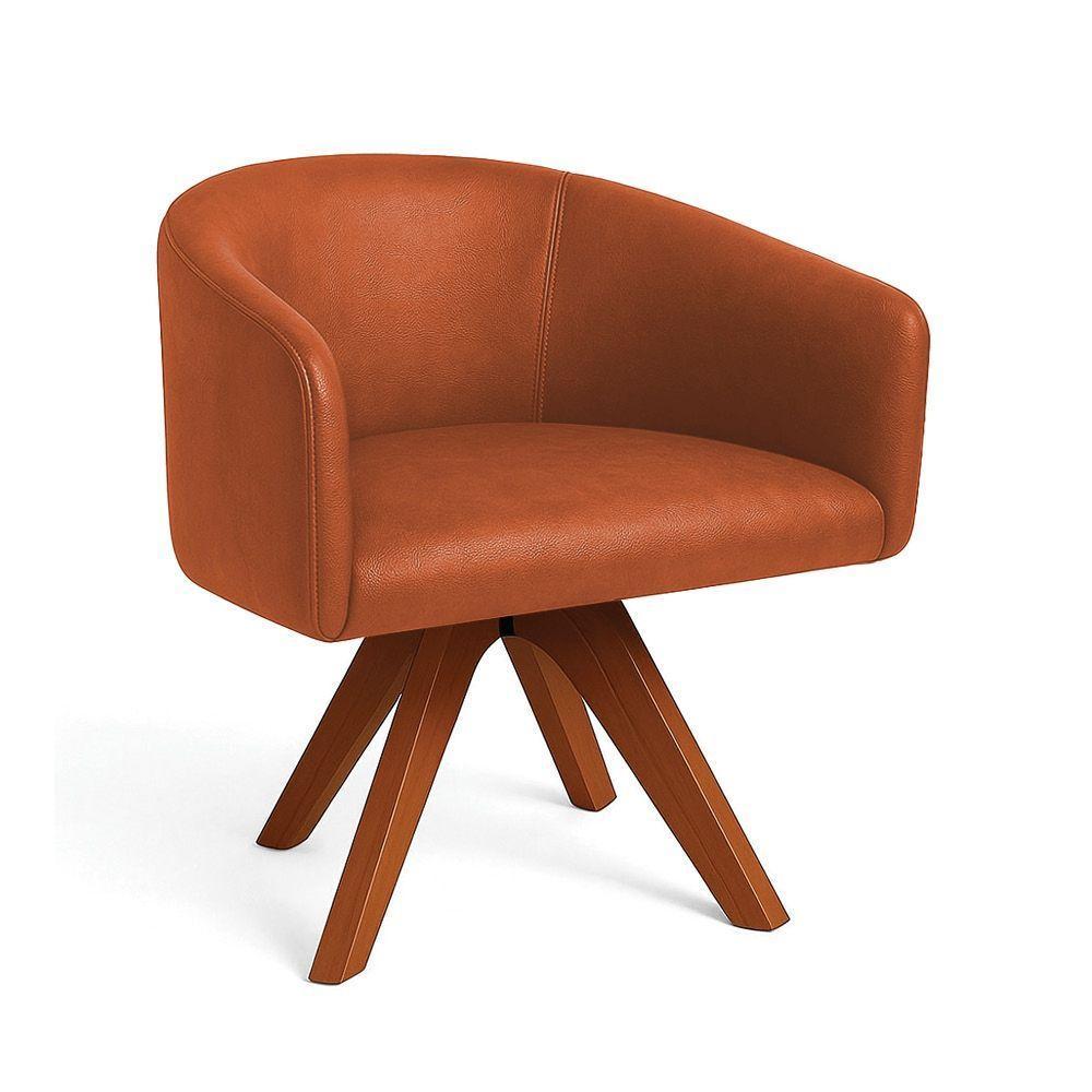 Poltrona Sala Base Giratória Madeira Arielle Sintético Pu Nozes D03 - D'rossi - 2