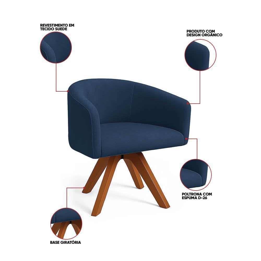 Poltrona Sala Base Giratória Madeira Arielle Suede Azul Marinho D03 - D'rossi - 3