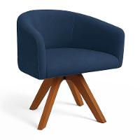 Poltrona Sala Base Giratória Madeira Arielle Suede Azul Marinho D03 - D'rossi - 2