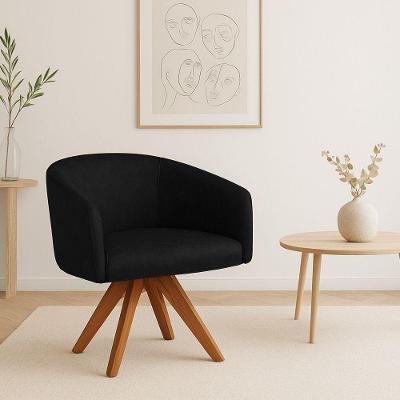 Poltrona Sala Base Giratória Madeira Arielle Sintético Pu D03 - D'rossi Preto