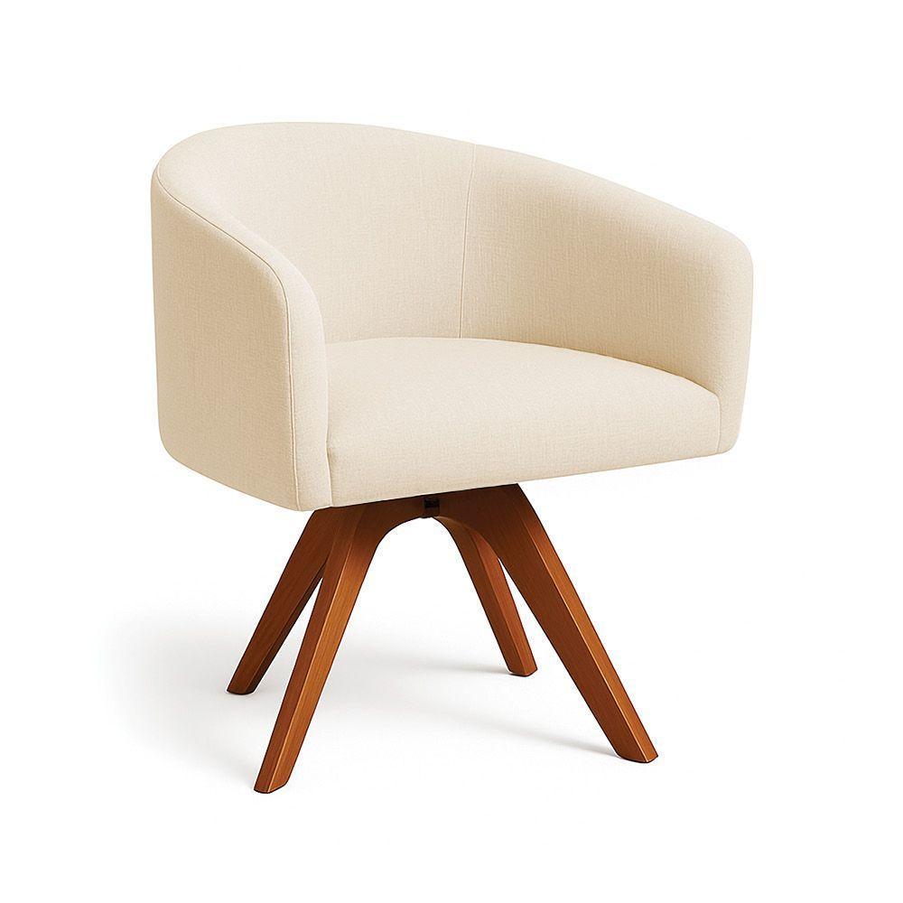 Poltrona Sala Base Giratória Madeira Arielle Linho Bege D03 - D'rossi - 2