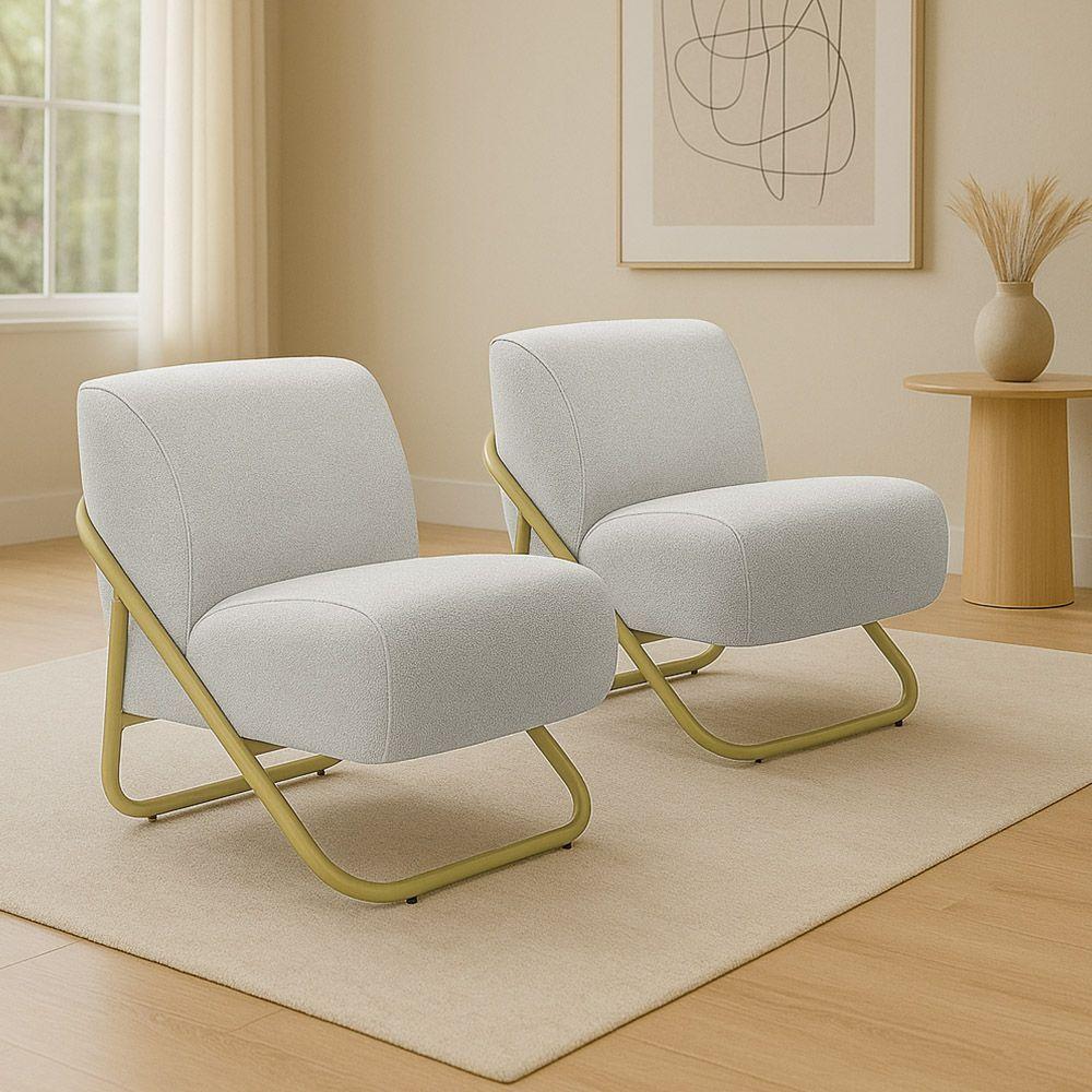 Poltrona Sala Estar Industrial Dourado Kit 2 Martina Bouclê K01 - D'rossi Cinza - 1