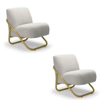 Poltrona Sala Estar Industrial Dourado Kit 2 Martina Bouclê K01 - D'rossi Cinza - 2