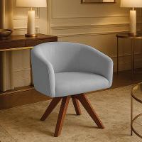 Poltrona Sala Base Giratória Madeira Arielle Suede Cinza D03 - D'rossi - 1