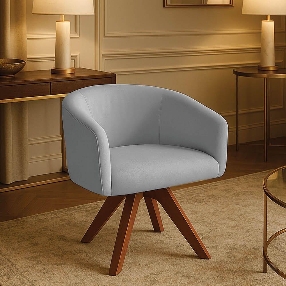 Poltrona Sala Base Giratória Madeira Arielle Suede D03 - D'rossi Cinza - 1