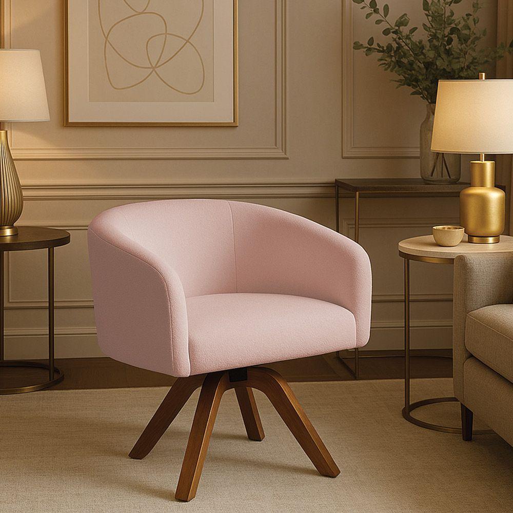 Poltrona Sala Base Giratória Madeira Arielle Bouclê D03 - D'rossi Rose - 1