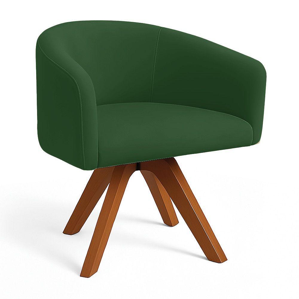 Poltrona Sala Base Giratória Madeira Arielle Veludo D03 - D'rossi Verde - 2