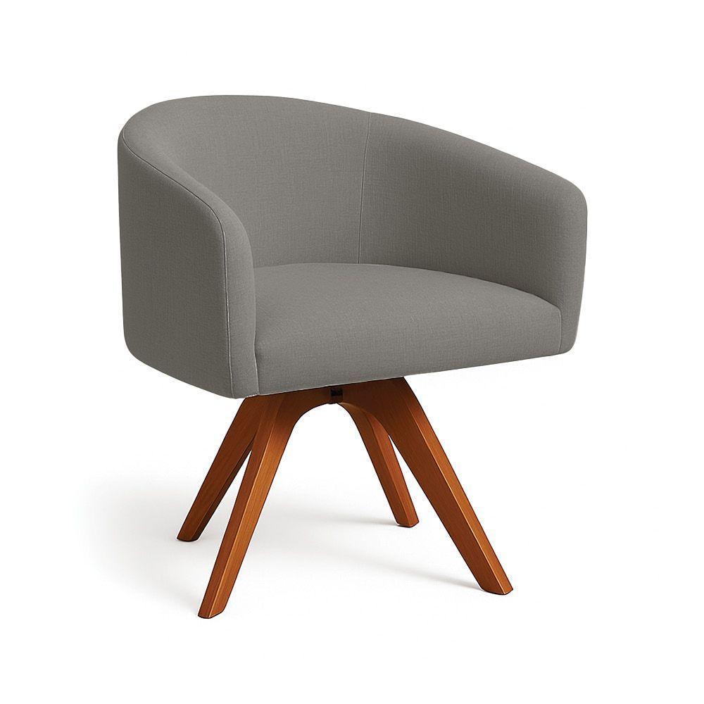 Poltrona Sala Base Giratória Madeira Arielle Linho Grafite D03 - D'rossi - 2