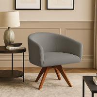 Poltrona Sala Base Giratória Madeira Arielle Linho Grafite D03 - D'rossi - 1