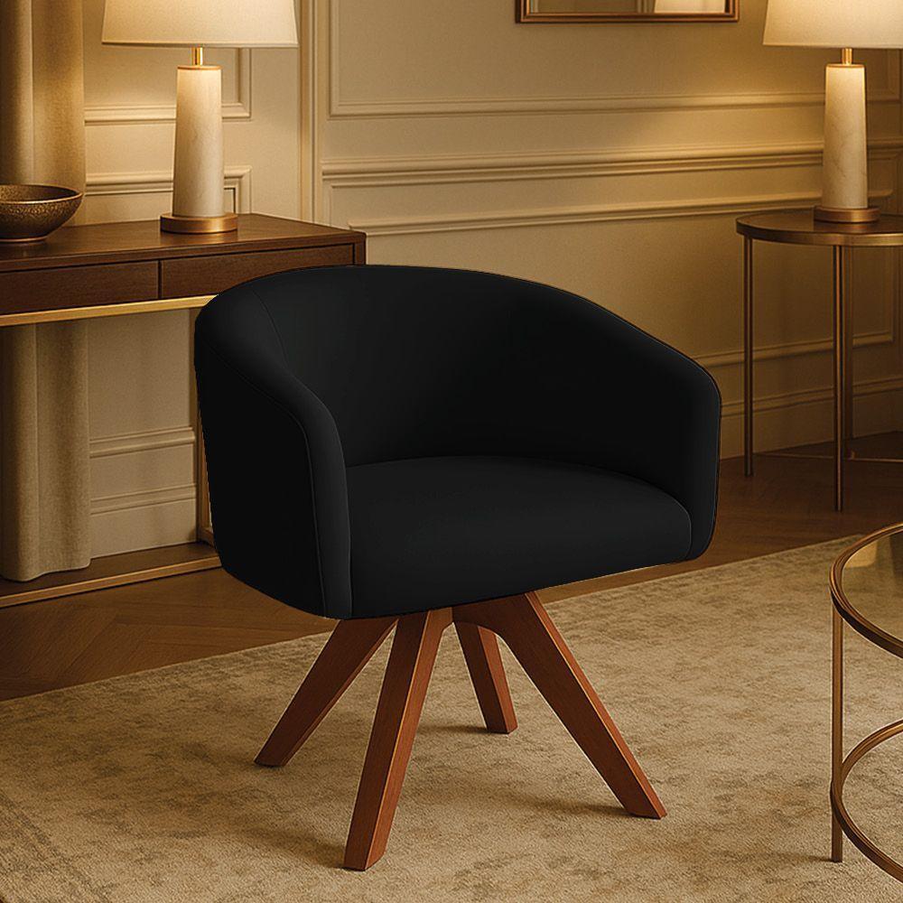 Poltrona Sala Base Giratória Madeira Arielle Veludo Preto D03 - D'rossi - 1