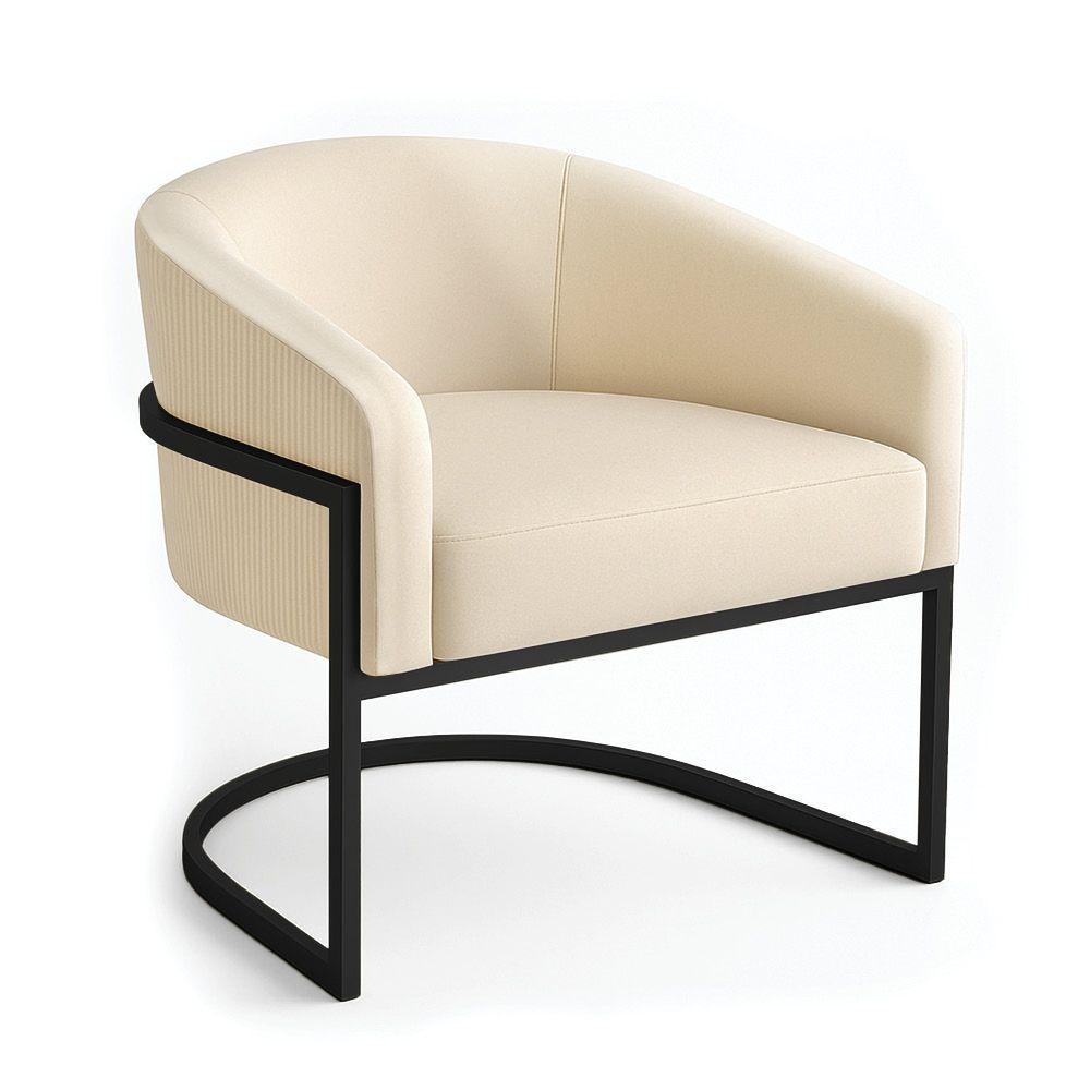 Poltrona Sala Industrial Preto Kit 2 Arielle Veludo Cotelê Bege D03 - D'rossi - 6