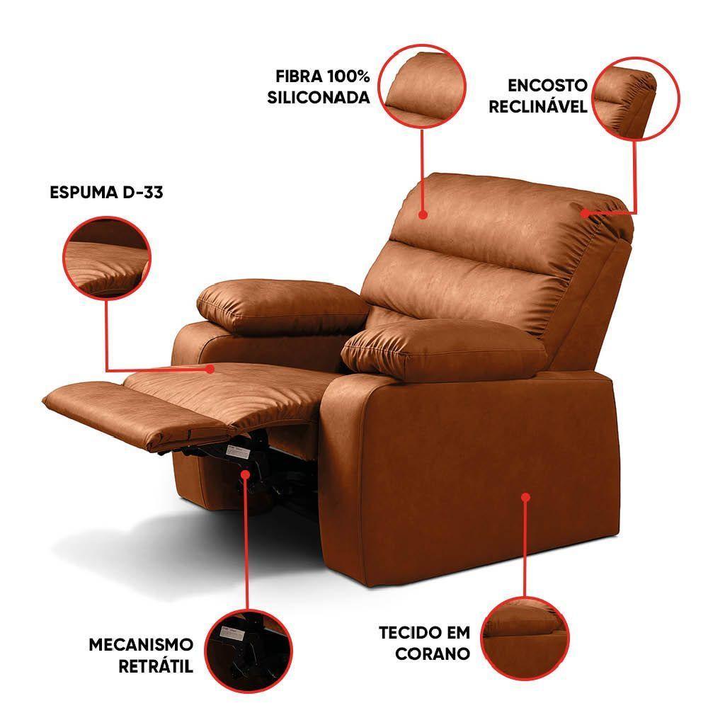 Poltrona Do Papai Reclinável Retrátil Naaman Sintético Pu K01 - D'rossi Nozes - 3