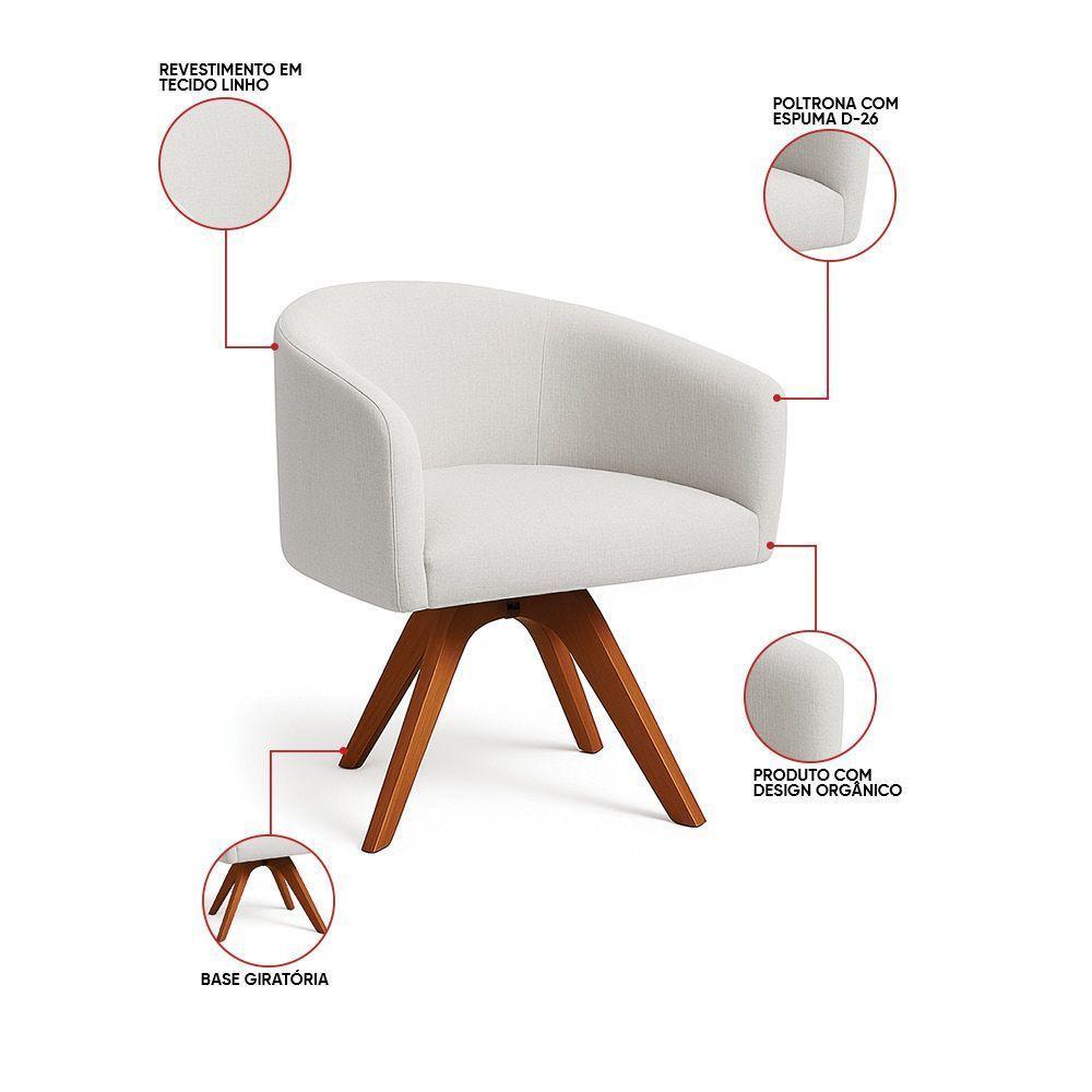 Poltrona Sala Base Giratória Madeira Arielle Linho D03 - D'rossi Cinza - 3
