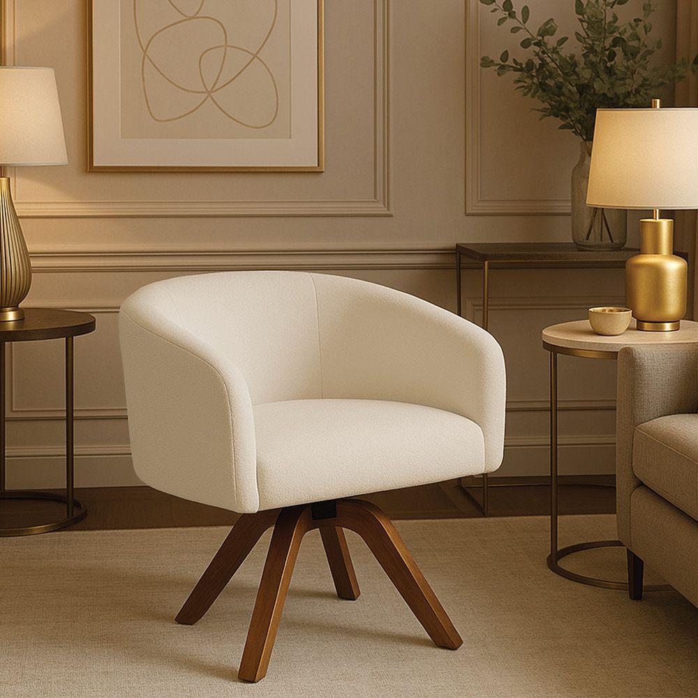 Poltrona Sala Base Giratória Madeira Arielle Bouclê D03 - D'rossi Bege - 1