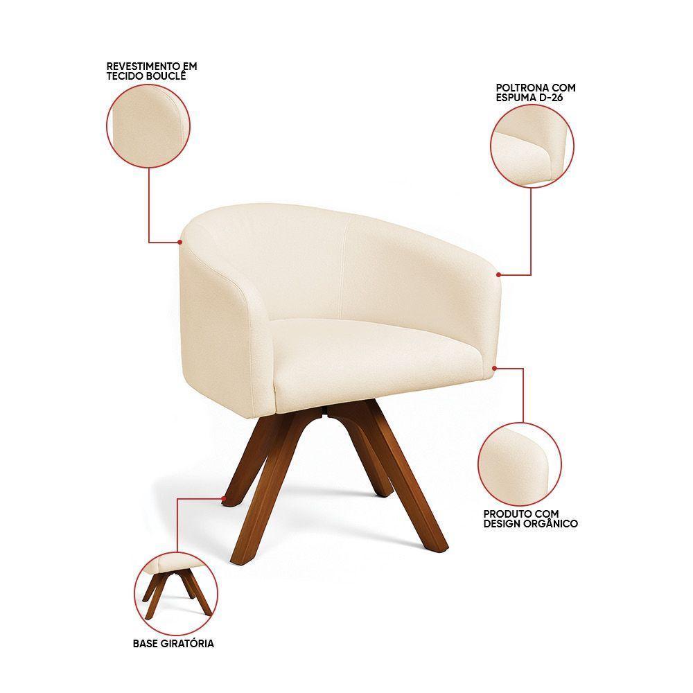 Poltrona Sala Base Giratória Madeira Arielle Bouclê D03 - D'rossi Bege - 3