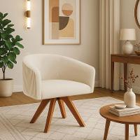 Poltrona Sala Base Giratória Madeira Arielle Veludo Cotelê D03 - D'rossi Bege - 1