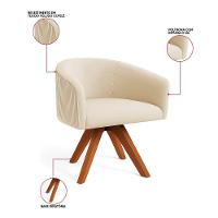 Poltrona Sala Base Giratória Madeira Arielle Veludo Cotelê D03 - D'rossi Bege - 3