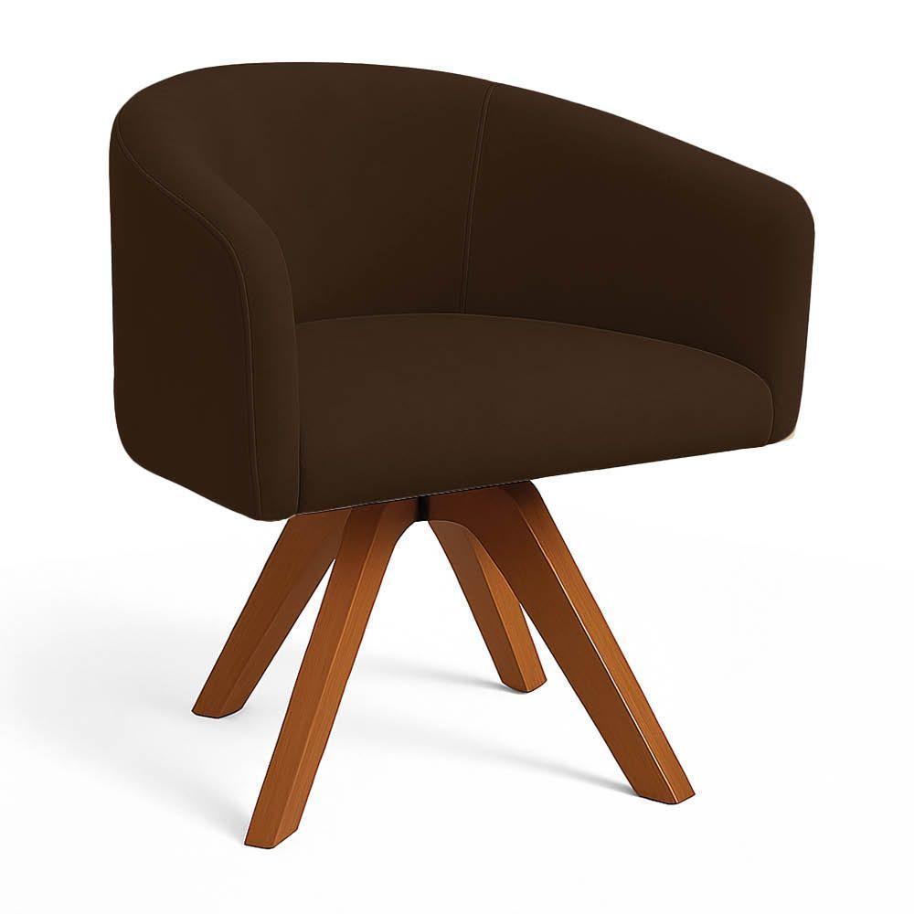 Poltrona Sala Base Giratória Madeira Arielle Suede D03 - D'rossi Marrom - 2