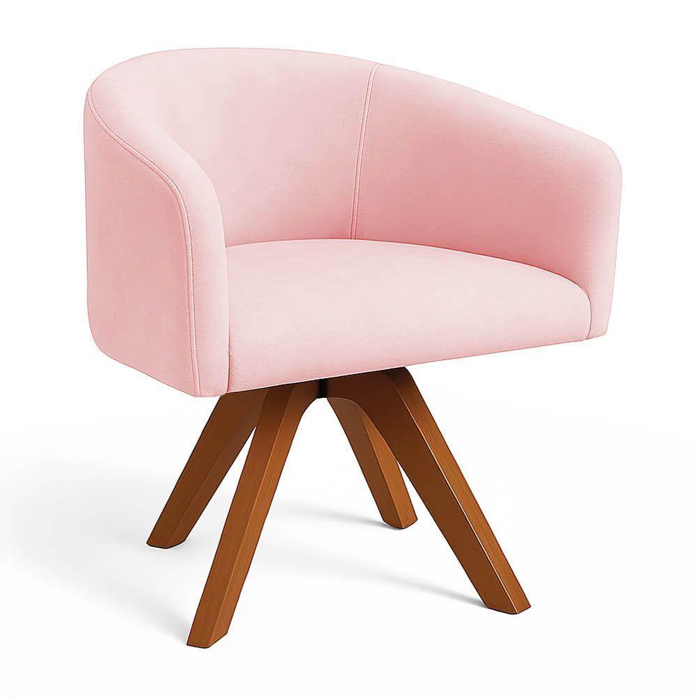 Poltrona Sala Base Giratória Madeira Arielle Suede D03 - D'rossi Rosa Bebê - 2
