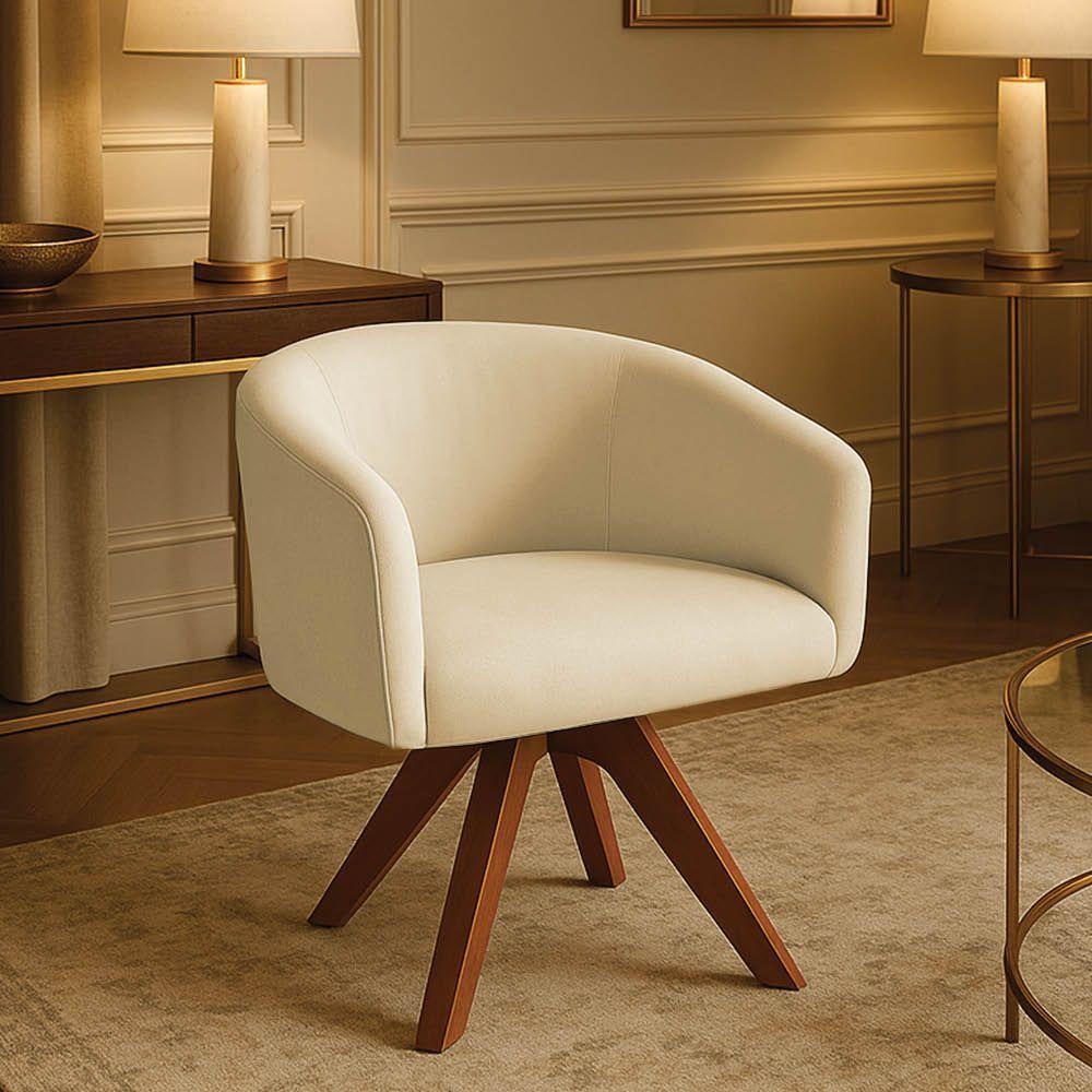 Poltrona Sala Base Giratória Madeira Arielle Suede D03 - D'rossi Bege - 1