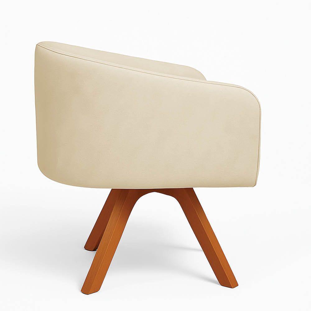 Poltrona Sala Base Giratória Madeira Arielle Suede D03 - D'rossi Bege - 5
