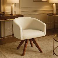 Poltrona Sala Base Giratória Madeira Arielle Suede D03 - D'rossi Bege - 1