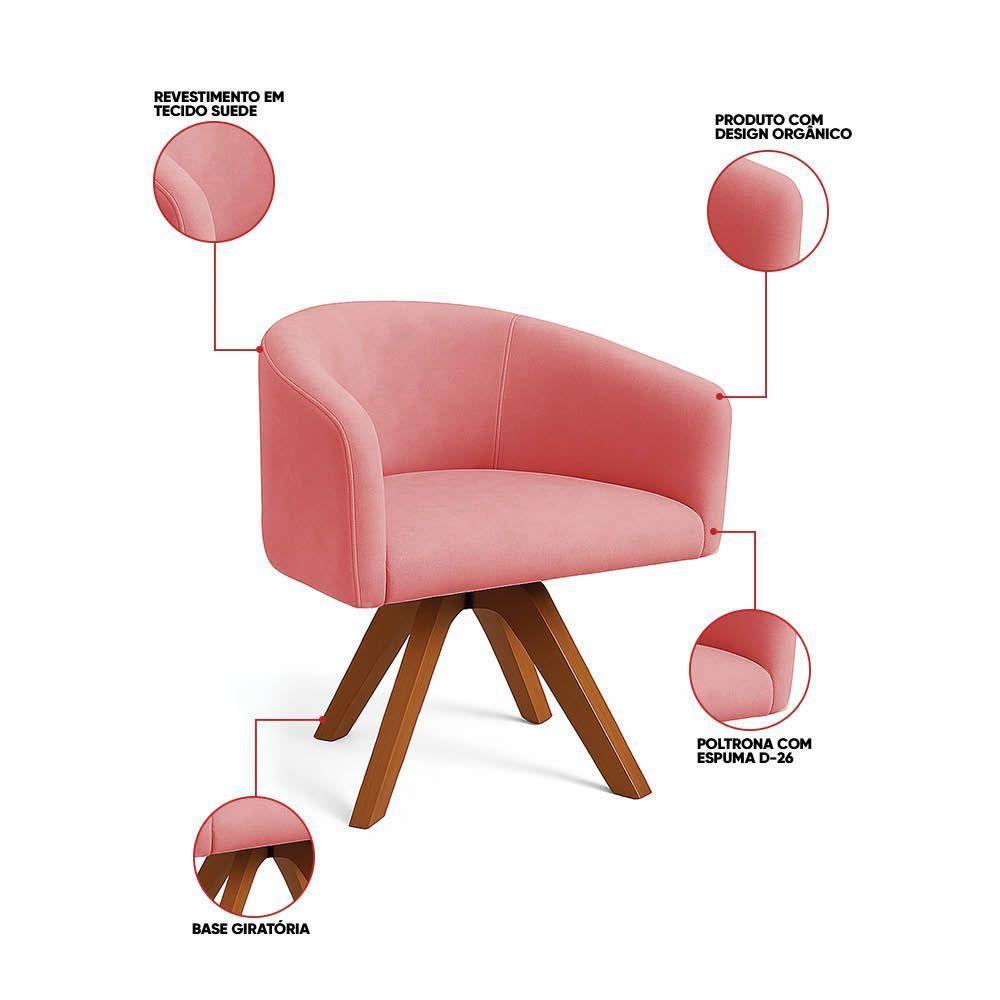 Poltrona Sala Base Giratória Madeira Arielle Suede Rose D03 - D'rossi - 3
