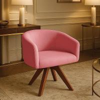 Poltrona Sala Base Giratória Madeira Arielle Suede Rose D03 - D'rossi - 1