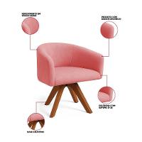 Poltrona Sala Base Giratória Madeira Arielle Suede Rose D03 - D'rossi - 3