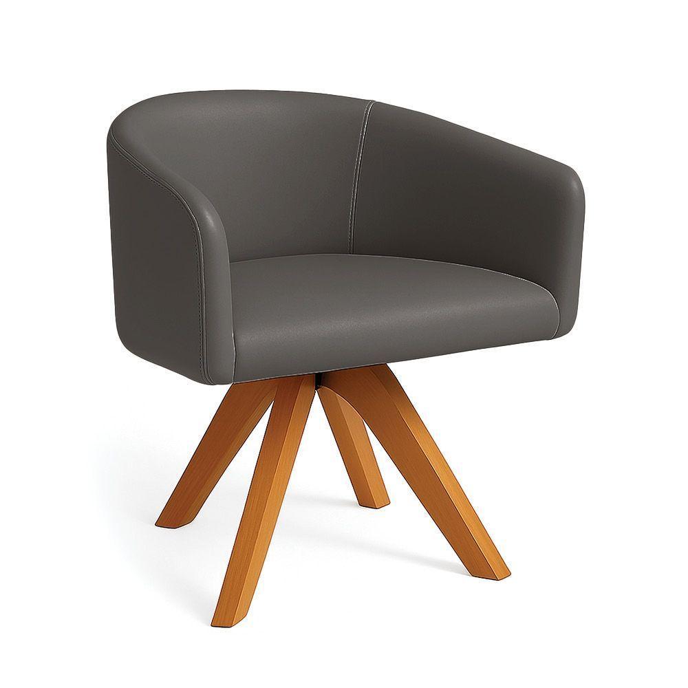 Poltrona Sala Base Giratória Madeira Arielle Sintético D03 - D'rossi Grafite - 2