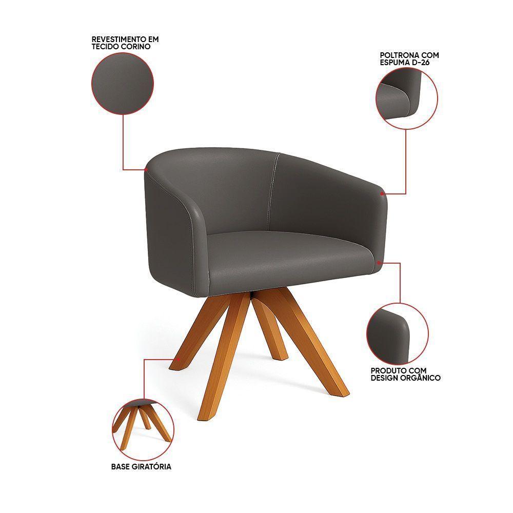 Poltrona Sala Base Giratória Madeira Arielle Sintético D03 - D'rossi Grafite - 3