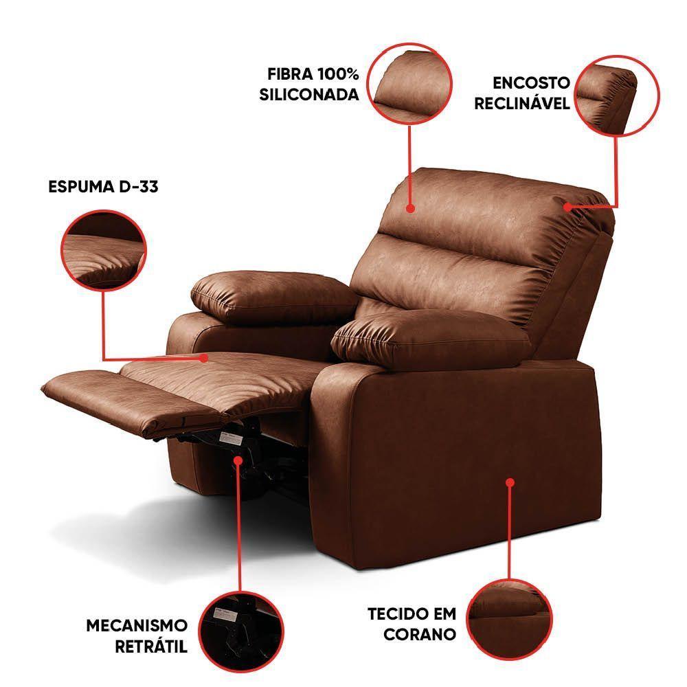 Poltrona Do Papai Reclinável Retrátil Naaman Sintético Pu K01 - D'rossi Marrom - 6