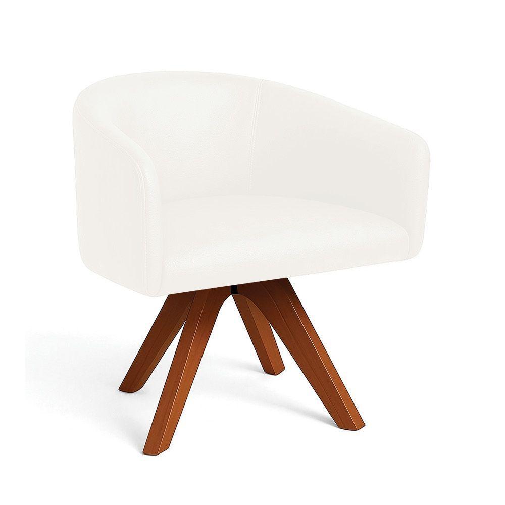 Poltrona Sala Base Giratória Madeira Arielle Sintético Pu Branco D03 - D'rossi - 2