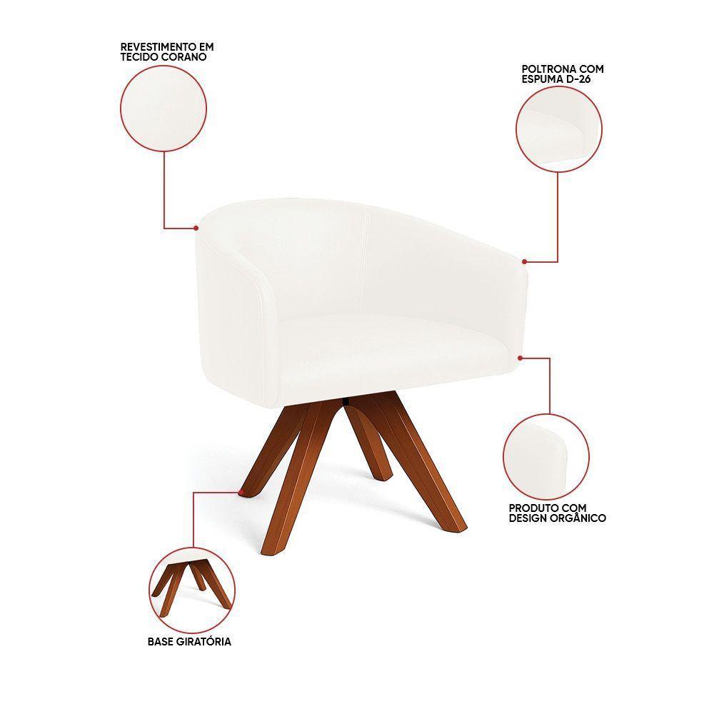 Poltrona Sala Base Giratória Madeira Arielle Sintético Pu Branco D03 - D'rossi - 3