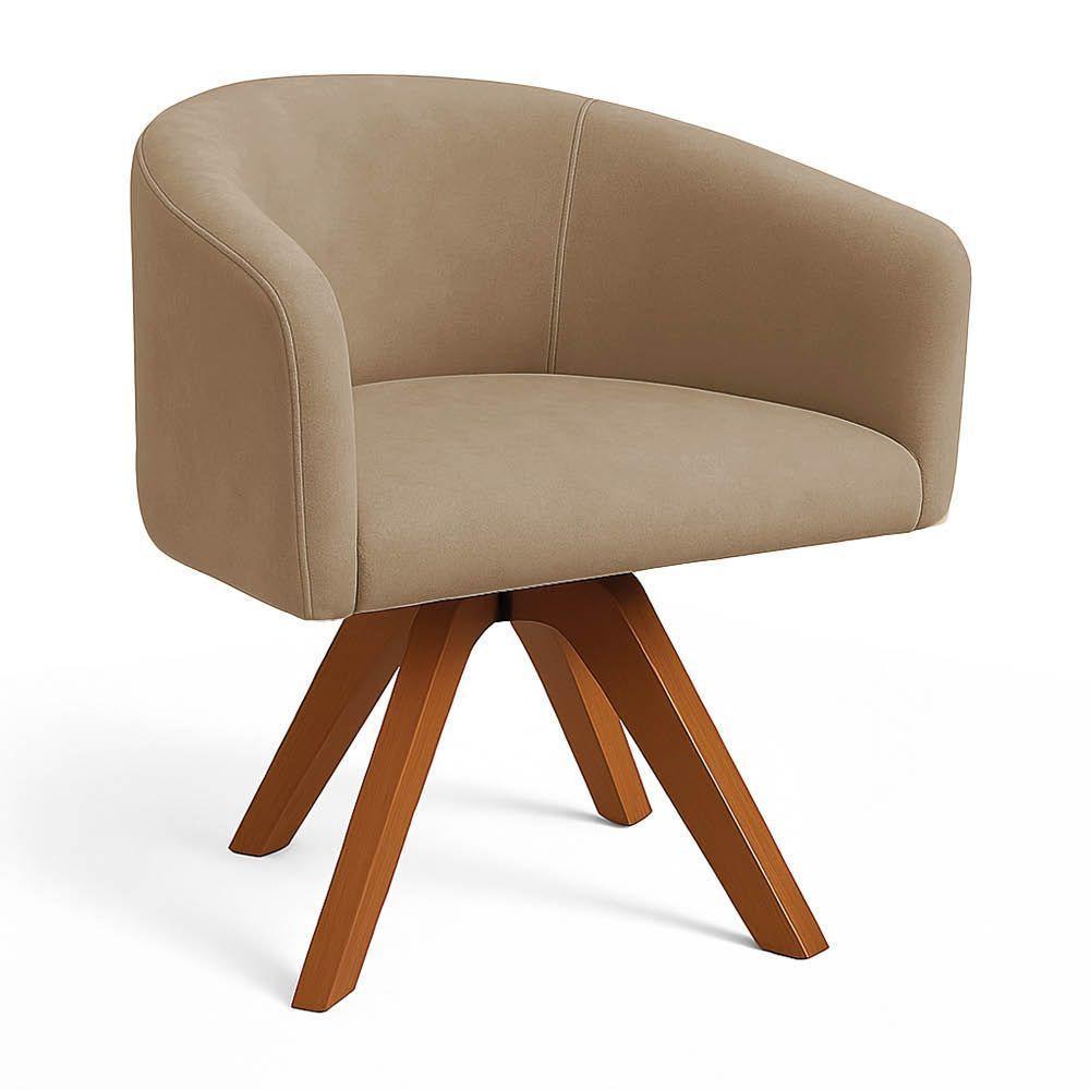 Poltrona Sala Base Giratória Madeira Arielle Suede Marrom Rato D03 - D'rossi - 2