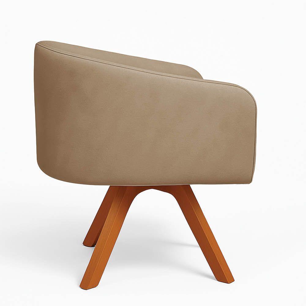 Poltrona Sala Base Giratória Madeira Arielle Suede Marrom Rato D03 - D'rossi - 5