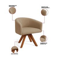 Poltrona Sala Base Giratória Madeira Arielle Suede Marrom Rato D03 - D'rossi - 3