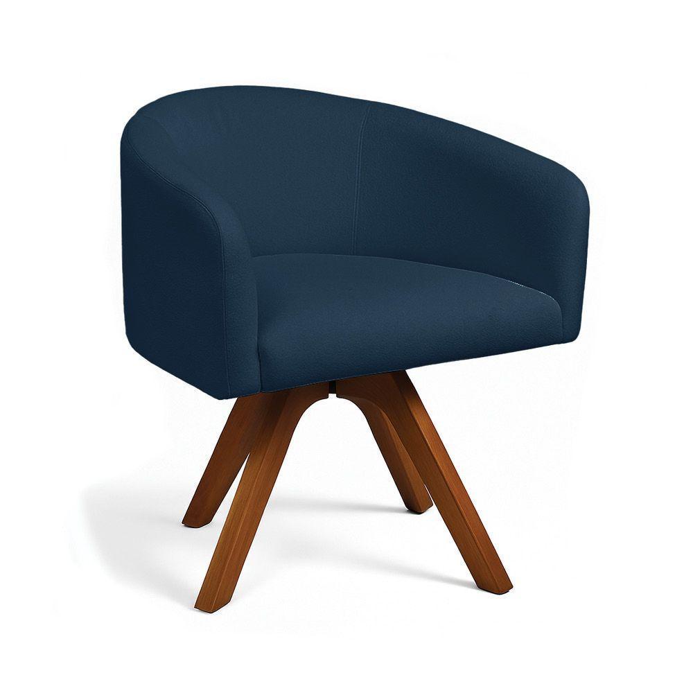 Poltrona Sala Base Giratória Madeira Arielle Bouclê D03 - D'rossi Azul - 2