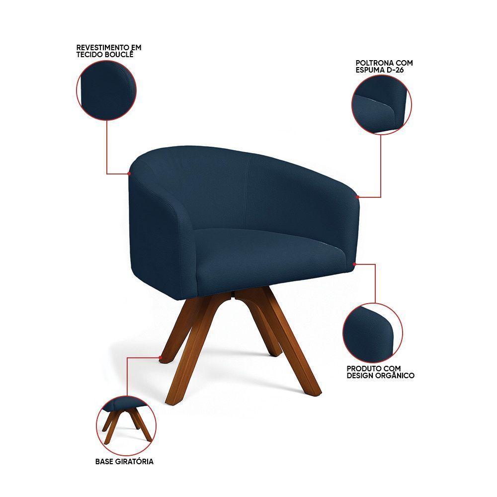 Poltrona Sala Base Giratória Madeira Arielle Bouclê D03 - D'rossi Azul - 3