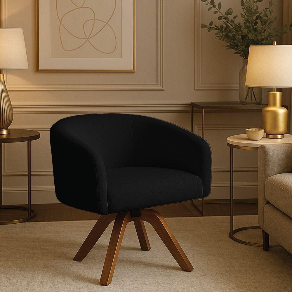 Poltrona Sala Base Giratória Madeira Arielle Bouclê D03 - D'rossi Preto - 1