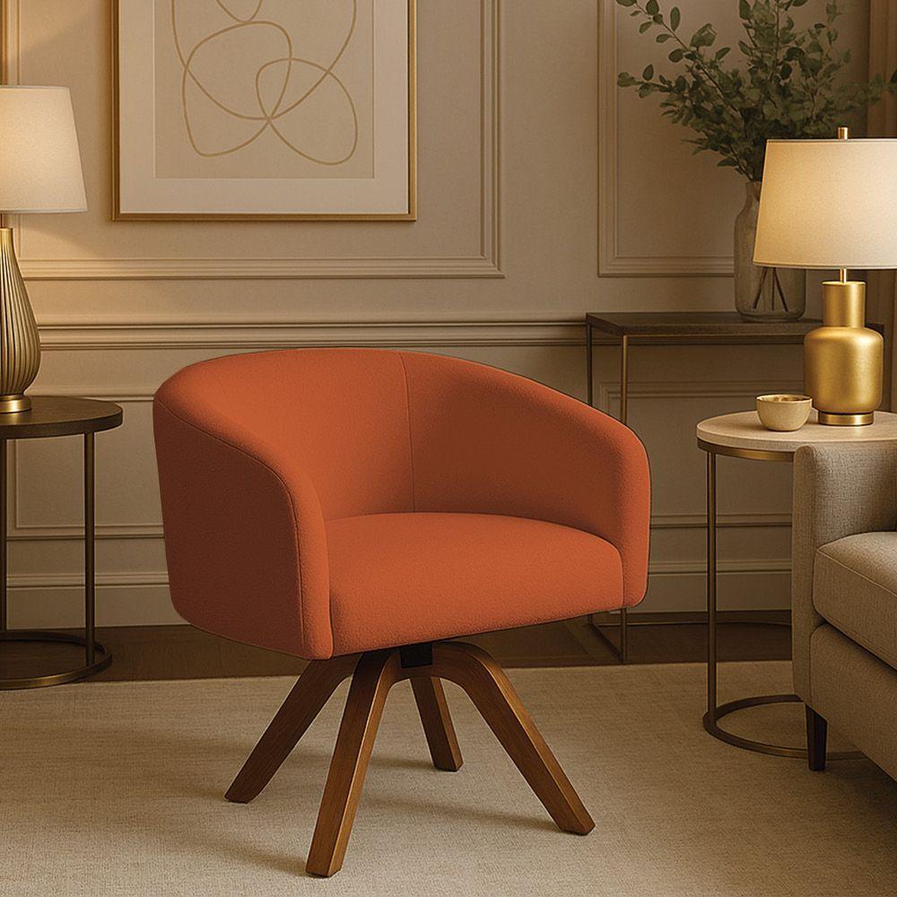 Poltrona Sala Base Giratória Madeira Arielle Bouclê D03 - D'rossi Terracota - 1