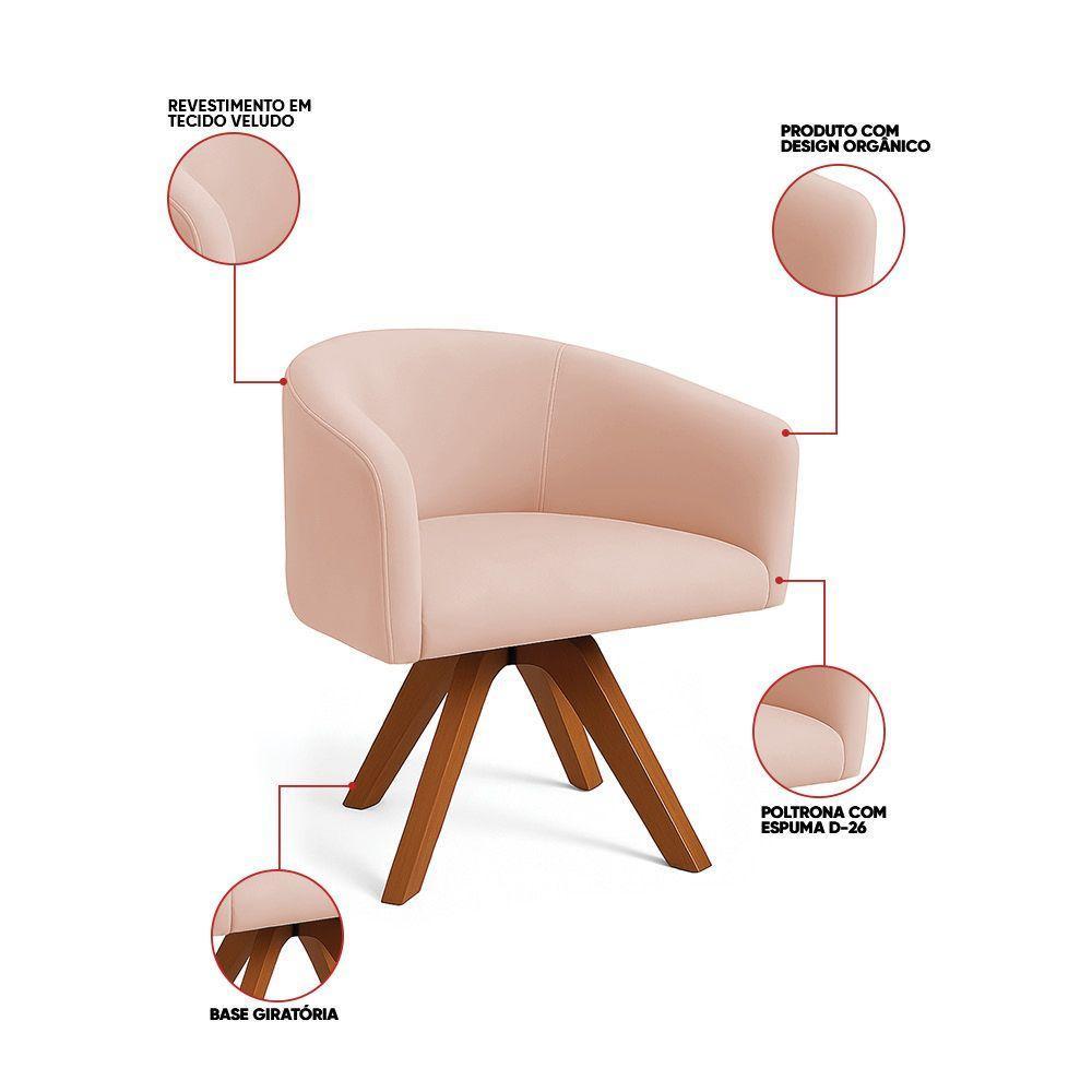 Poltrona Sala Base Giratória Madeira Arielle Veludo Rosê D03 - D'rossi - 2