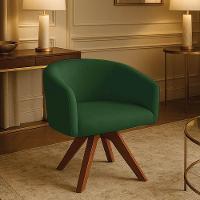 Poltrona Sala Base Giratória Madeira Arielle Suede Verde D03 - D'rossi - 1