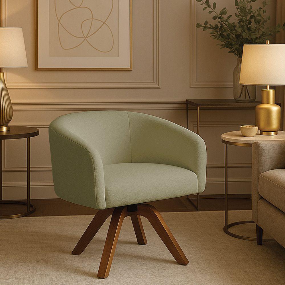 Poltrona Sala Base Giratória Madeira Arielle Bouclê D03 - D'rossi Pistache - 1