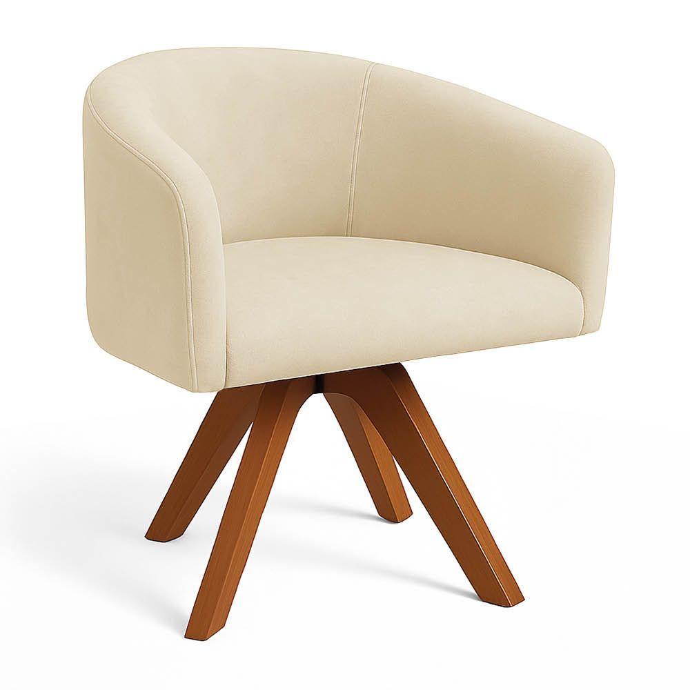 Poltrona Sala Base Giratória Madeira Arielle Suede Bege D03 - D'rossi - 2