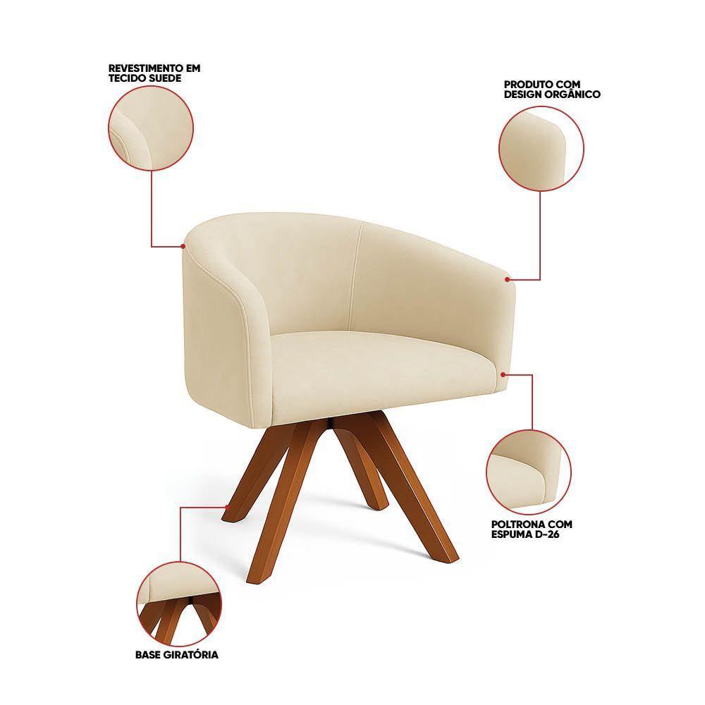 Poltrona Sala Base Giratória Madeira Arielle Suede Bege D03 - D'rossi - 3