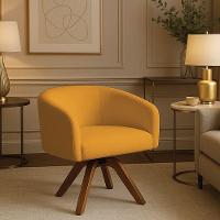 Poltrona Sala Base Giratória Madeira Arielle Bouclê D03 - D'rossi Mostarda - 1